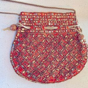 Stunning Beaded handbag from India in orange and gold